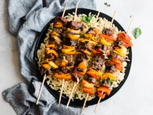 Beef and Vegetable Kebabs with Orzo