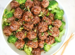 Ginger Meatballs with Sesame Broccoli