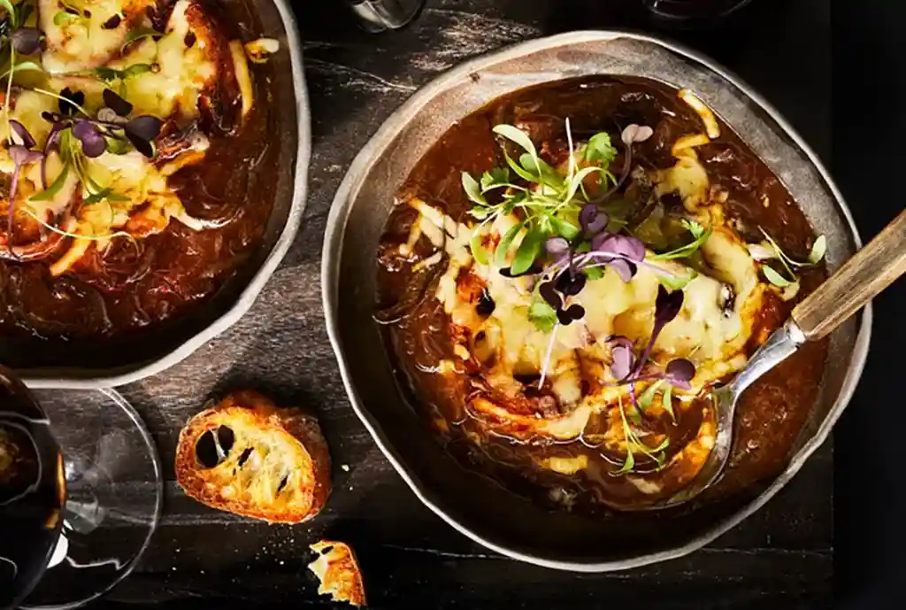 French Onion Soup with Roasted Poblanos