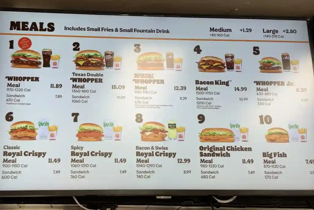 fast food menu pricing